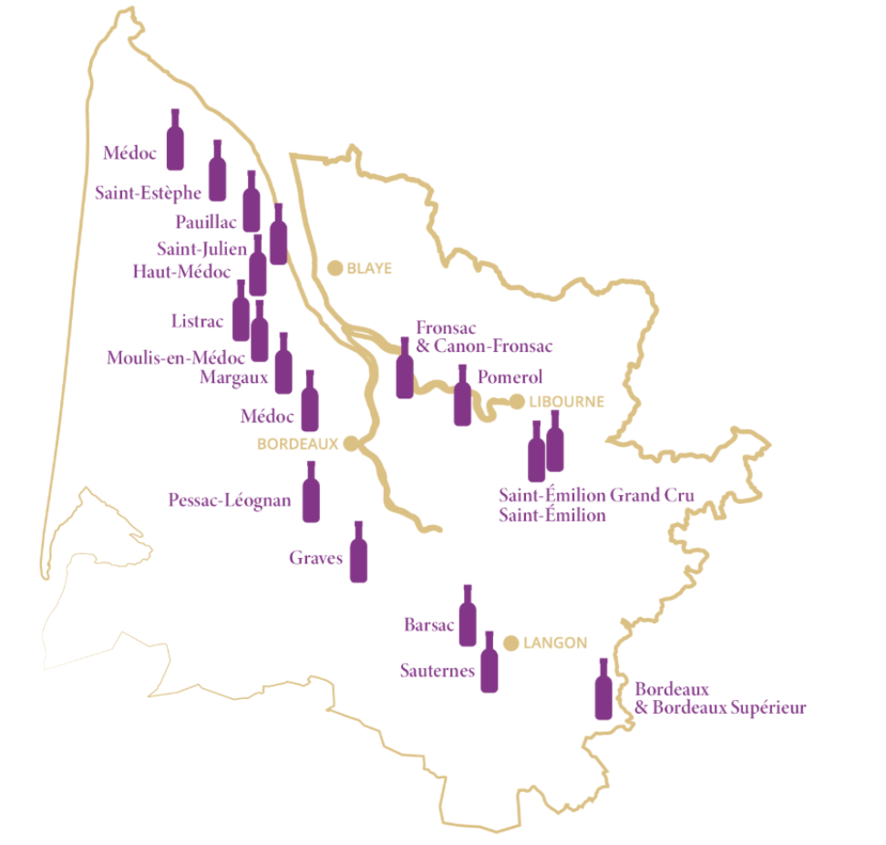 Carte des appellations de Bordeaux